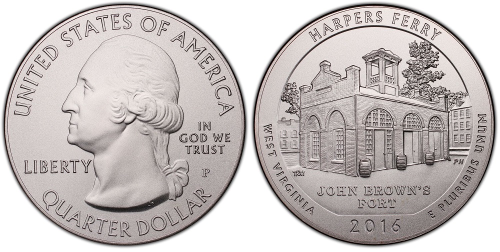 Side-by-side comparison of a worn circulated 2016 Shawnee quarter versus an MS-68 uncirculated example showing the difference in luster and surface quality