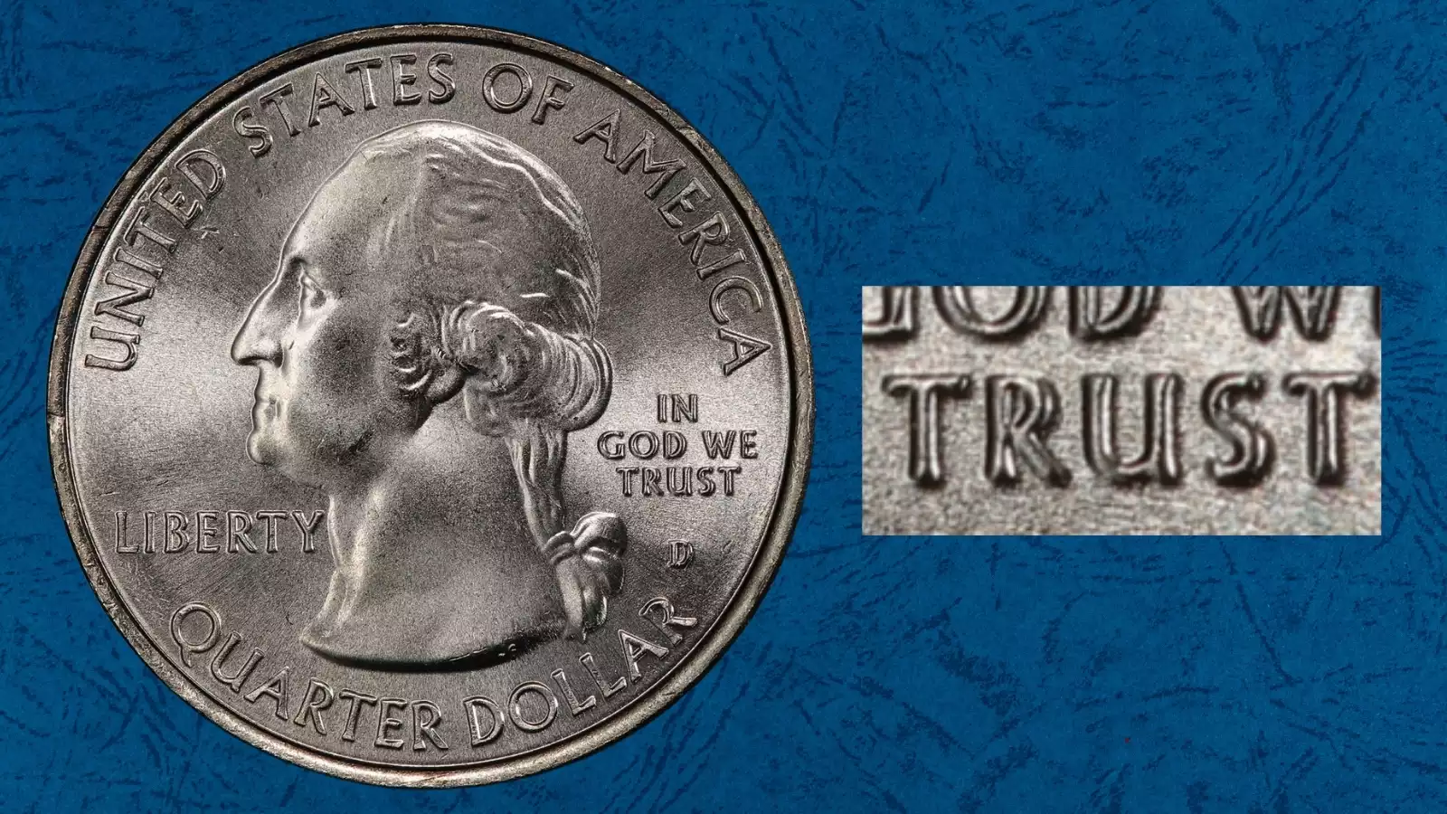 2016 quarter doubled die obverse error showing doubling visible in LIBERTY lettering on Washington's portrait side