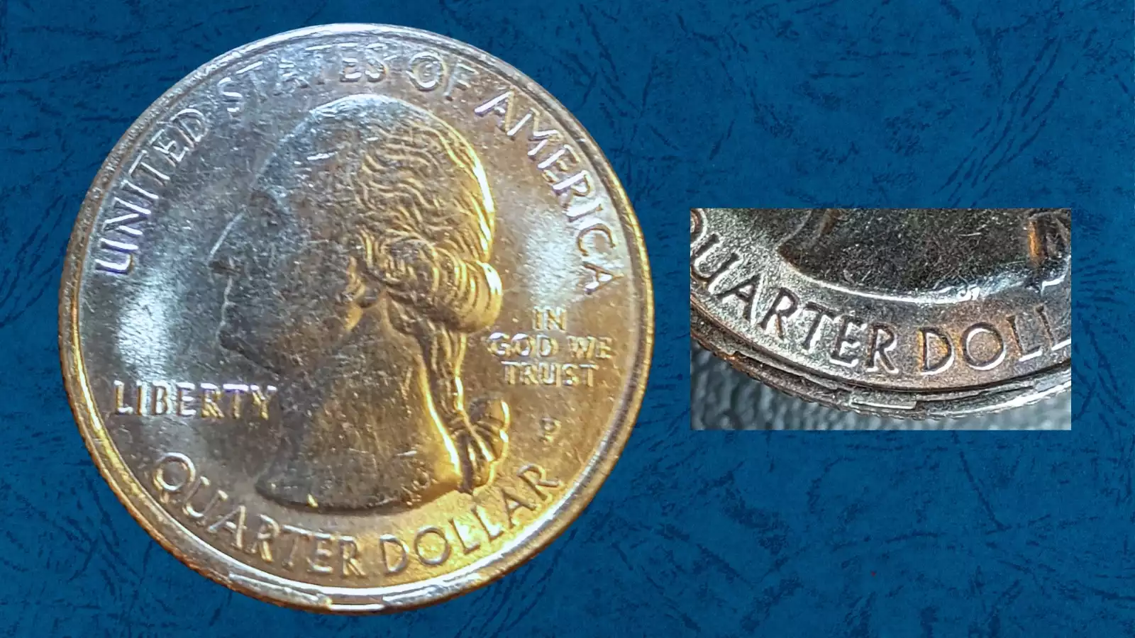 2016 quarter rim cud die break error showing a raised blob of extra metal at the coin's edge where the die fractured